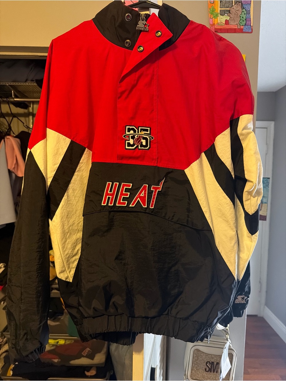 STARTER Miami Heat Colorblock Windbreaker - Red/Black/White